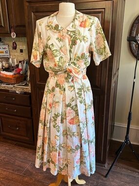 1990’s Sweet Briar Sz 4 2Pc Peach Floral Peony Maxi Skirt Set